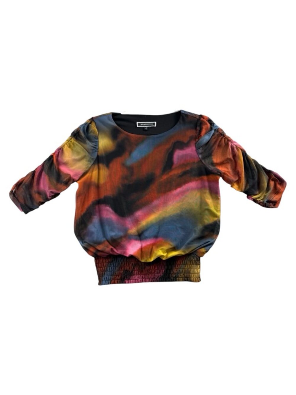 Melanie Lyne Abstract Mesh Top Rainbow Women's Size S